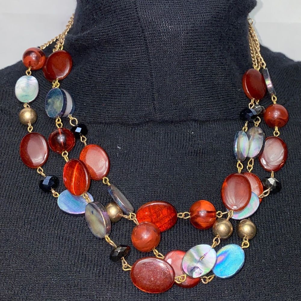 Women's Layered Chain Crystal Beaded Jewelry Necklace Multicolor